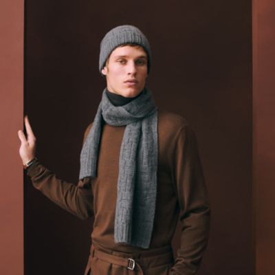 エルメス　HERMESブラックニット帽　セリア イヤーネット - メンズ カシミヤニットキャップ＆レザーグローブ